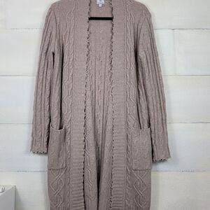 Wool + Cashmere Chic Cable Knit Open Cardigan. Size XS